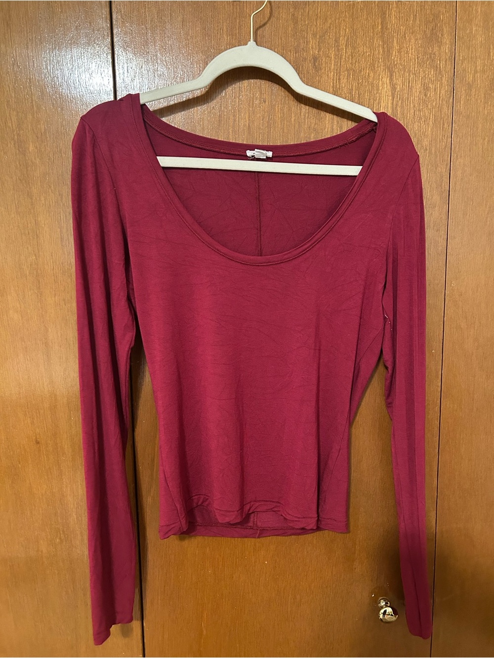Garage Scoop Neck Long Sleeve Top - Wine